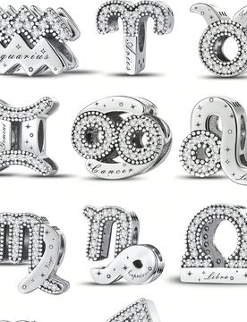 Pieza Colgante de cuentas de 12 signos del zodíaco de plata de ley 925, adecuado para hacer pulseras, brazaletes y joyería DIY, regalo de aniversari