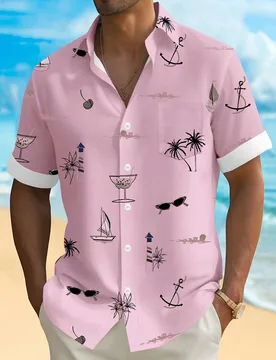 Camisa de manga corta con estampado de palmeras de una sola hilera, para uso vacacional - Shein - FashionsVida