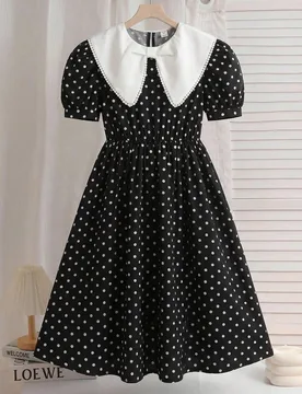 Vestido de princesa de línea A con estampado de mariposa en contraste de color negro y blanco, elegante y apropiado para el regreso a la escuela, vac - Shein - FashionsVida