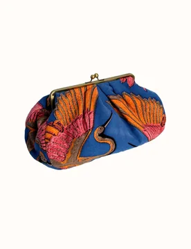 Borsa a mano blu China in cotone organico a fantasia arioni arnacioni e fucsia con chiusura a in metallo - One Hundred Stars - FashionsVida
