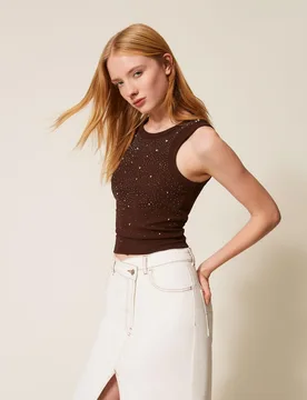 Top côtelé avec broderie - Actitude by Twinset - FashionsVida
