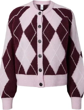 Cardigan Johi Wool Blend Pale Lilac / Fig / Pristine Harlequin S - Yas - FashionsVida