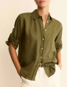 Camicia dritta militare in lino con maniche a tre quarti risvoltabili - Emme Marella - FashionsVida