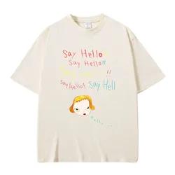 Hot Sale Yoshitomo Nara Say Hello Funny Meme T Shirts Summer Men Women Casual Versized T-shirt Unisex Y2k Art Aesthetic T-shirts