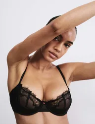 Liana Satin & Lace Wired Quarter Cup Balcony Bra (A-E) Black female