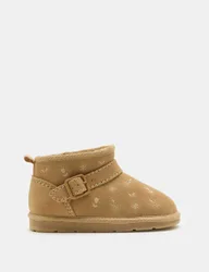 Embroidered Faux Fur Lined Suede Boots (4 Small - 2 Large) Beige male