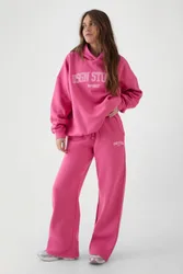 Womens Oversized Hooded Tracksuit - Pink Cotton - Size Medium