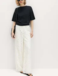 Cutwork Embroidered Straight Leg Trousers Ivory female