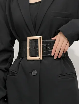 Cinturón elegante con hebilla rectangular con estampado de cocodrilo para abrigos y vestidos, ideal para Halloween, verano, escuela, otoño y Hallowe - Shein - FashionsVida