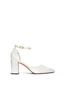 Women's 'Latesha' Pointed Toe High Block Heel Ivory Bridal Court Shoes Size: 5 - Ivory - Size: 5 - XY London - FashionsVida