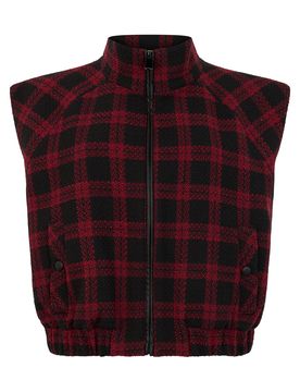 Checkered Design High-Collar Sleeveless Vest