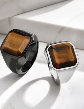 Brown Tiger Eye Stone Ring for Men Boys,Stainless Steel Geometric Square Stone Signet Ring,Causal Jewelry Gift - Aliexpress - FashionsVida