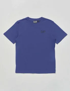 T-shirt EA7 viola mezza manica in puro cotone con logo piccolo - EA7 Junior - FashionsVida