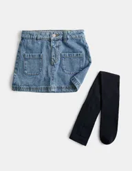 Pure Cotton Denim Skirt with Tights (2-8 Yrs) Denim female