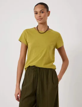 Pure Cotton Crew Neck T-Shirt Olive female - hush - FashionsVida