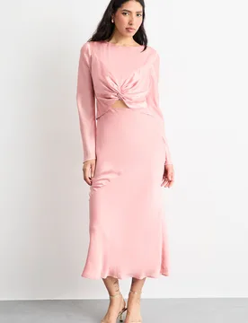 Womens Twist Front Cut Out Bias Cut Midi Dress - Peach - Size 8 Uk - Warehouse - FashionsVida