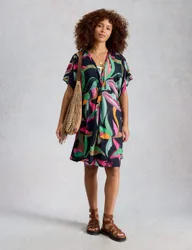 Printed Cover Up Mini Kimono Beach Dress Black Mix female