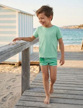 Costume da bagno a righe con dinosauro - verde fresco