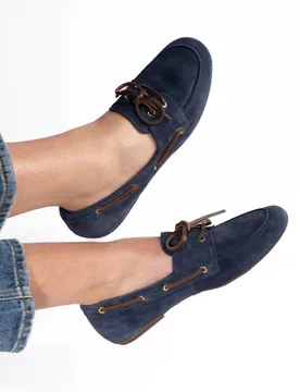 Suede Lace Up Eyelet Detail Loafers Navy female - Jones Bootmaker - FashionsVida