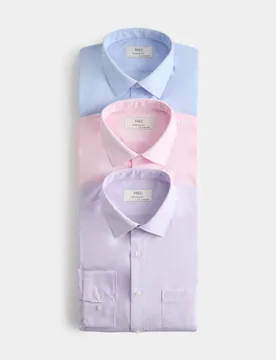 Pack Regular Fit Easy Iron Long Sleeve Shirts Lilac Mix male - M&S - FashionsVida