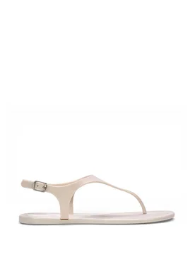 Kaylee' Jelly T-Bar Strappy Flat Jelly Sandals With Toe Post - Beige - Size: 3 - XY London - FashionsVida