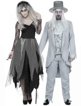 Schauriges Brautpaar Halloween-Paarkostüm schwarz-weiss-grau - BCI - FashionsVida