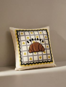 Federa per cuscino con ricamo croissant - multicolor