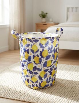 Cesto contenitore trapuntato con motivo limoni - multicolor