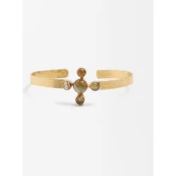 Pulsera rígida y abierta con detalle de cruz y piedras