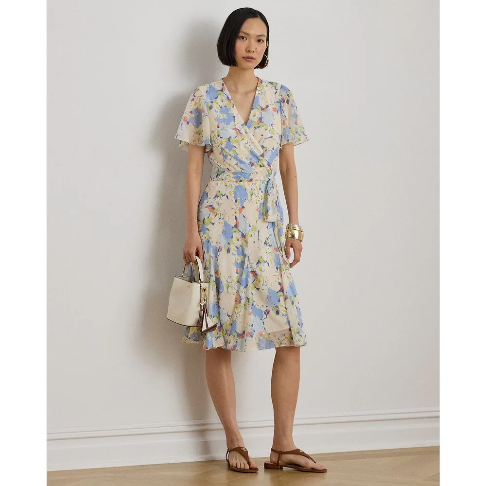 Vestido midi cruzado de georgette - Lauren Ralph Lauren - FashionsVida