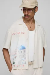 Men's Oversized Boxy Linen Blend Landscape Shirt Ecru Size X-Large Ecru XL
