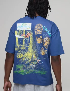Men's Tall Collector's Edtn Foot Print Oversized T-Shirt Navy Size Small Navy S - boohooMAN - FashionsVida