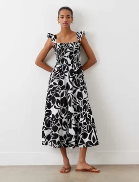 Pure Cotton Floral Midi Tiered Dress Black Mix female - Finery London - FashionsVida