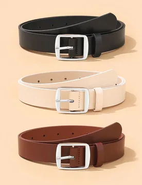 Set de 3 cinturones de piel de poliuretano con hebilla cuadrada de color blanco K, decoración de moda versátil, adecuado para uso diario - Shein - FashionsVida
