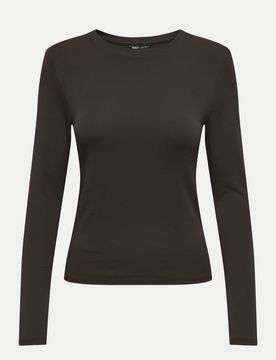 Langarmshirt mit Rundhals Braun L
