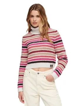 Maglione A Collo Alto Stripe Crop Ecru Stripe S