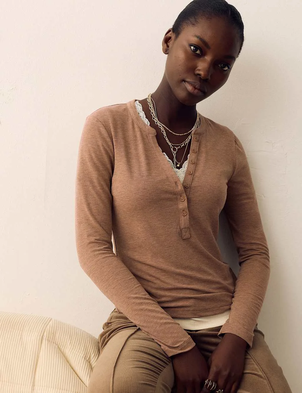 Per Una Henley Top Neutral female - Per Una - FashionsVida