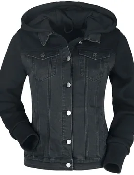 Jeansjacke für Damen schwarz "Jeansjacke mit Sweatärmeln und Kapuze" von - Frauen - female - RED by EMP - FashionsVida