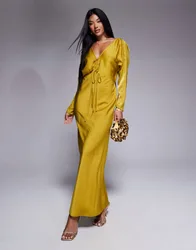 Womens Batwing Sleeve Midi Dress With Tie Front In Orche - Brown - Size 6 Uk