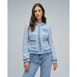 Chaqueta de mujer de tweed con detalles en vaquera