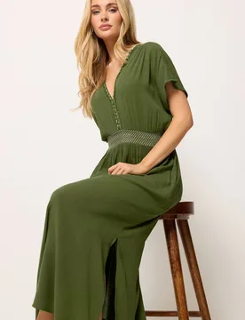 Women's Rope Trim Beach Dress in Olive Size: 14 - Olive - Size: 14 - M&Co - FashionsVida