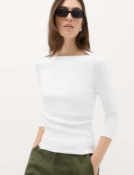 Pure Cotton Slash Neck Top Soft White female - M&S - FashionsVida