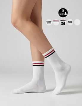Set di calzini bianchi con scritte e righe 5 pezzi - multicolor