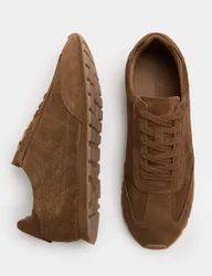 Suede Lace Up Runner Trainers Tan male
