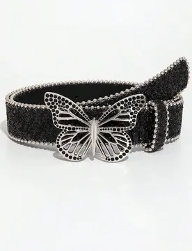 Pieza Cinturón de mujer con hebilla de mariposa con lentejuelas rosas y cristales, adecuado para atuendos de festivales de música en verano, escuela - Shein - FashionsVida