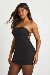 Womens Bandeau A-Line Mini Dress - Black - Size 12 Uk