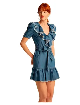 Robe Courte à Manches Courtes Norma Blue 36