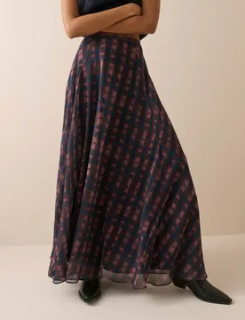 Checked Maxi A-Line Skirt Brown female - Nobody's Child - FashionsVida