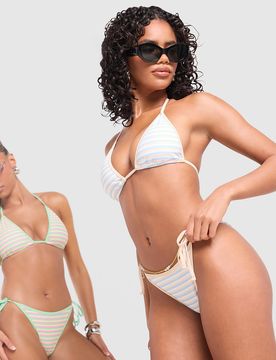 Stripe Triangle Bikini Bottoms - Damen, Weiss - female - Size: M