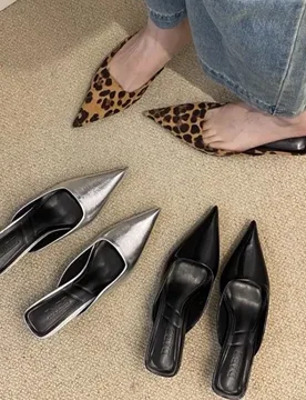 Luxury Sandals Women Slippers Pointed Toe Leopard Design Sandals PU Shallow Slip on Thin Low Heels Casual Mules Loafers Outdoor - Aliexpress - FashionsVida